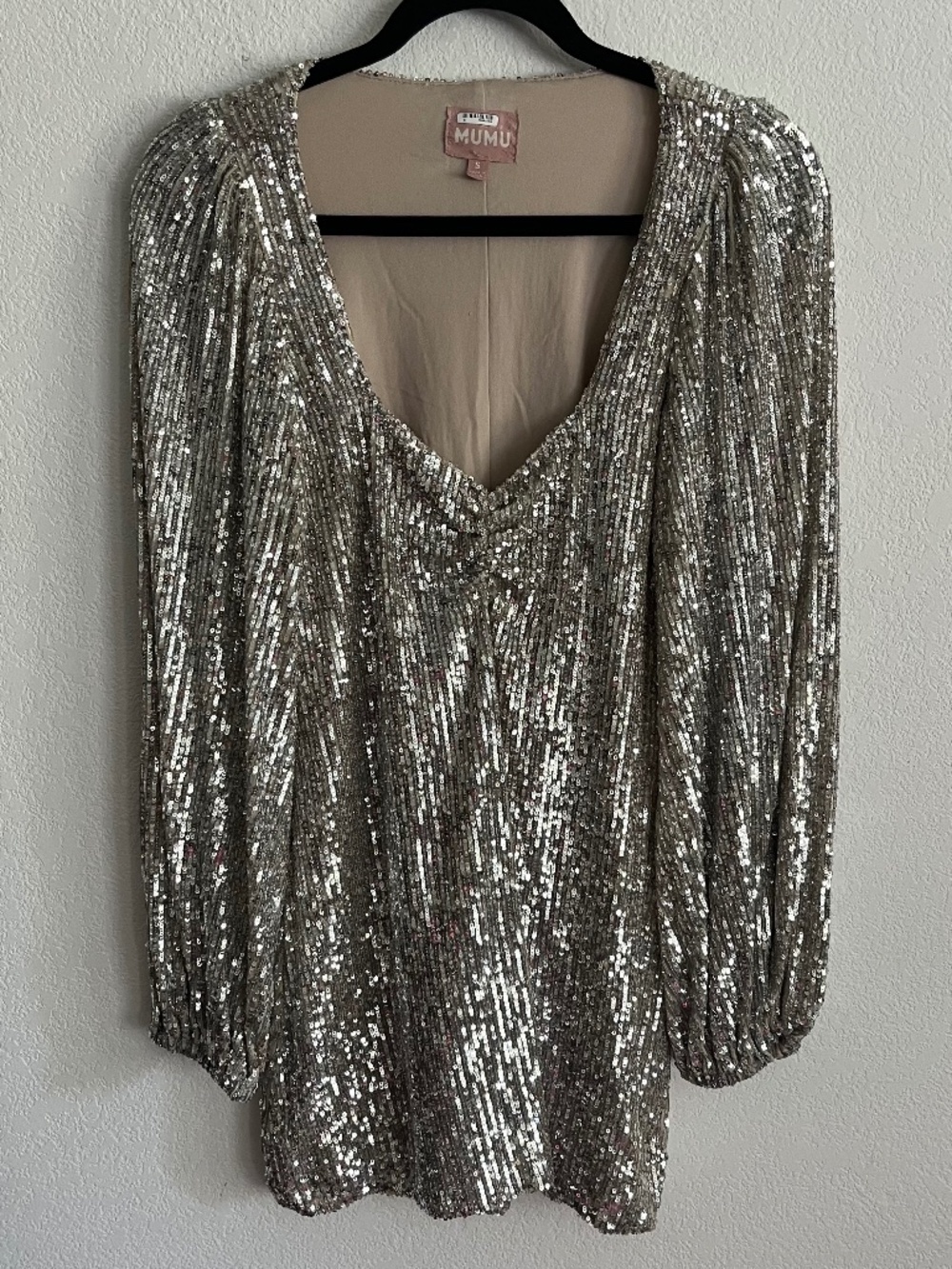 Show Me Your MuMu Silver Sequin Long Sleeve Mini Dress